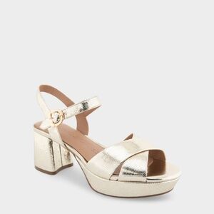 NWT Aerosoles Cosmos Platform Sandal in Gold Textured Metallic Leather - Size 8